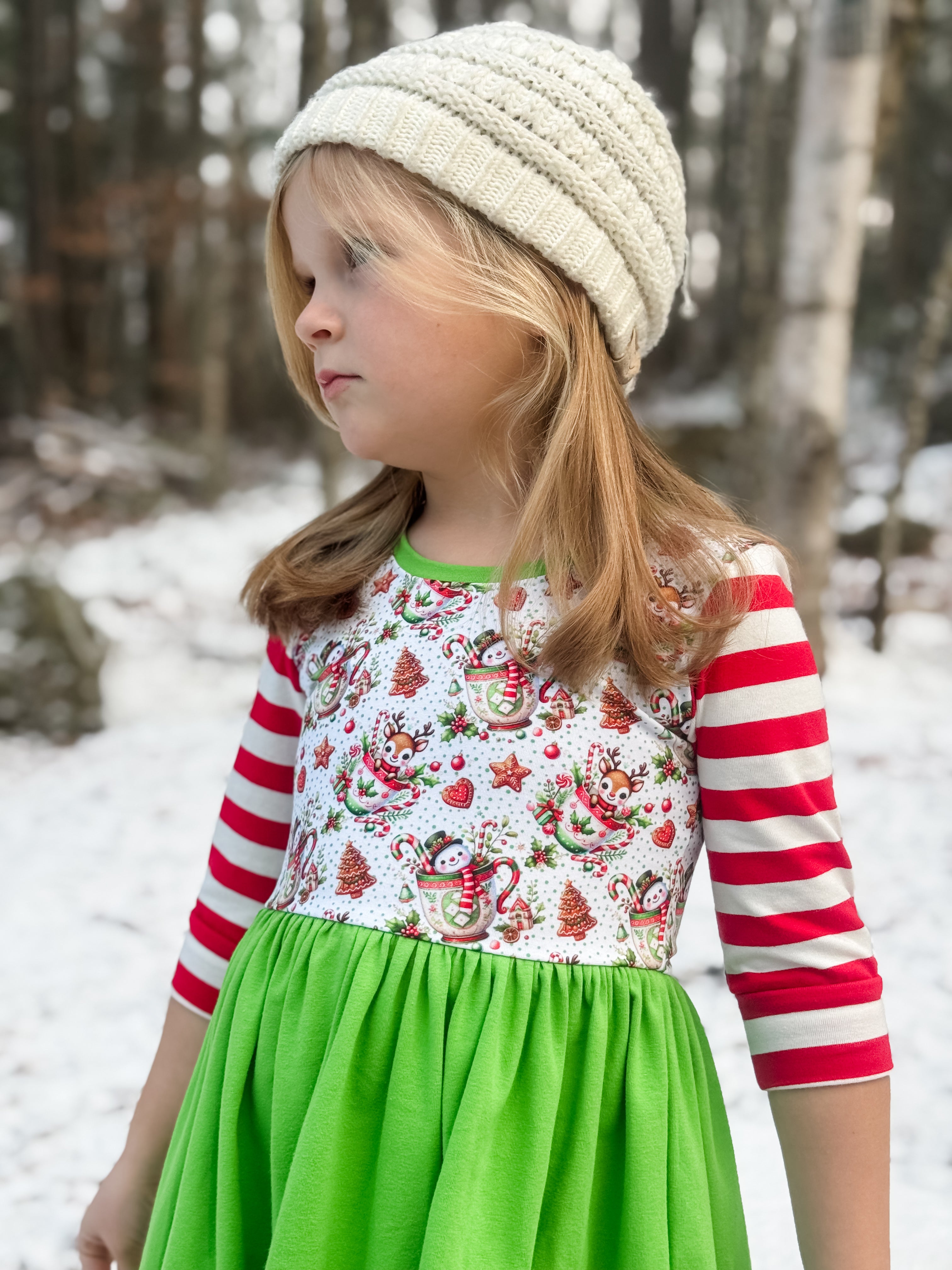 Christmas Teacups 3/4 Sleeve Lap Dress (ships in 2 weeks)