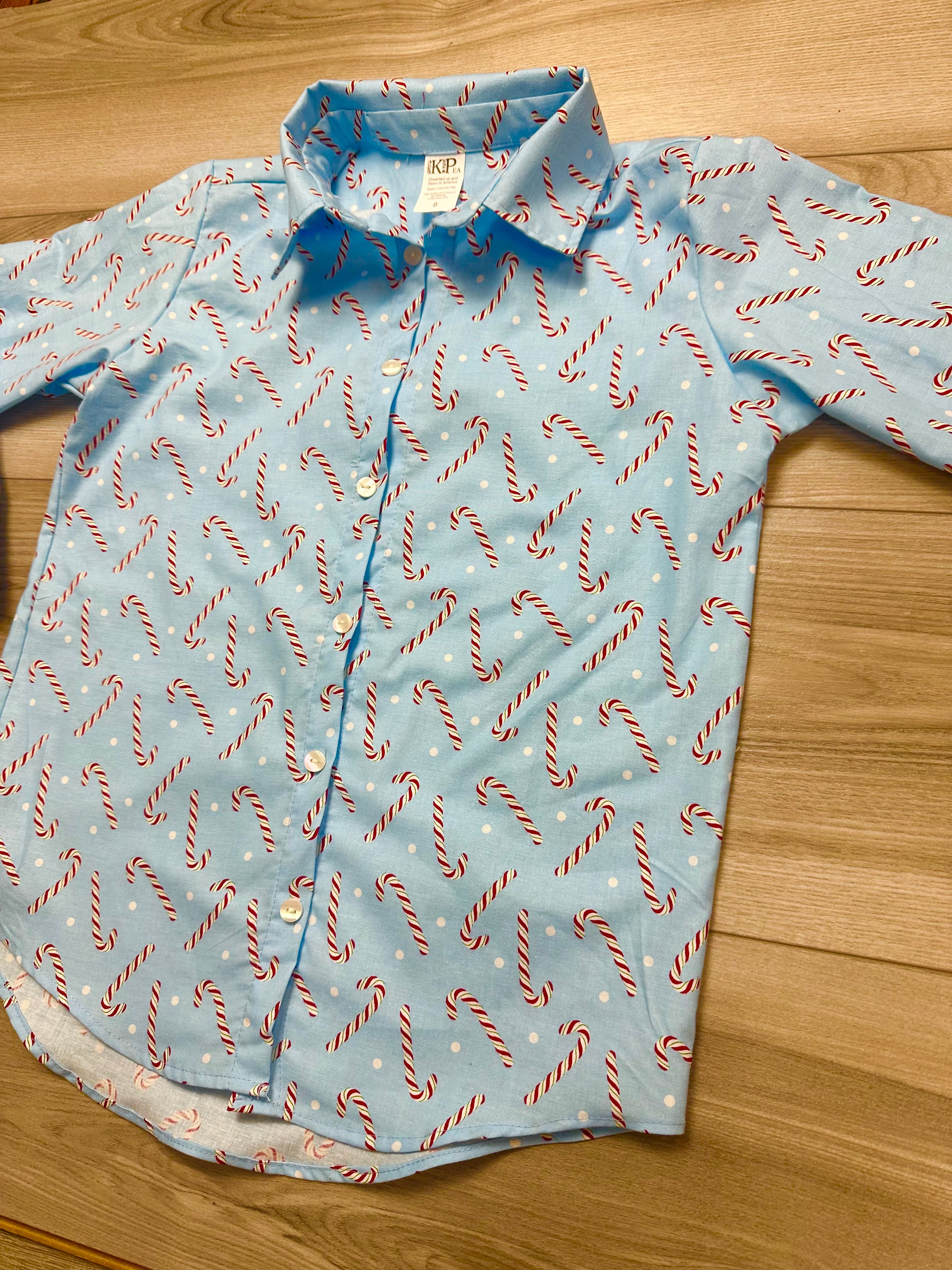 Candy Cane Andrew Button Up Shirt (SHIPS IN 2 WEEKS)