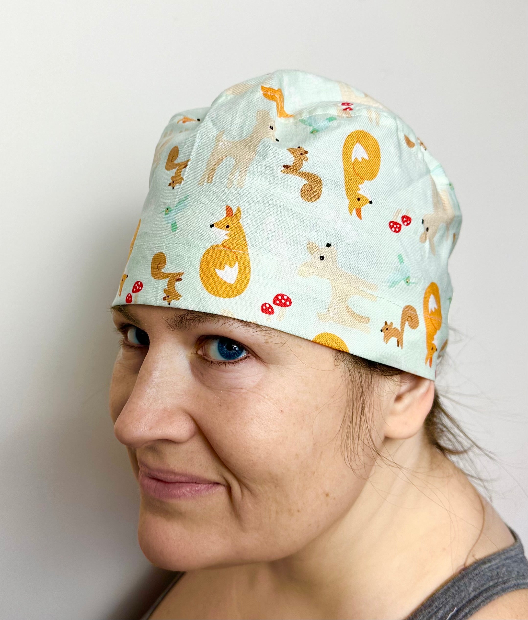 Forest Friends Scrub Cap Tie Back or Bouffant Style