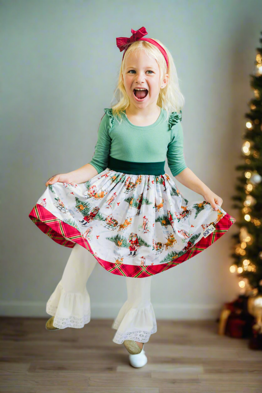 Olde St Nick Twirl 3/4 Sleeve dress (ships in 2 weeks)
