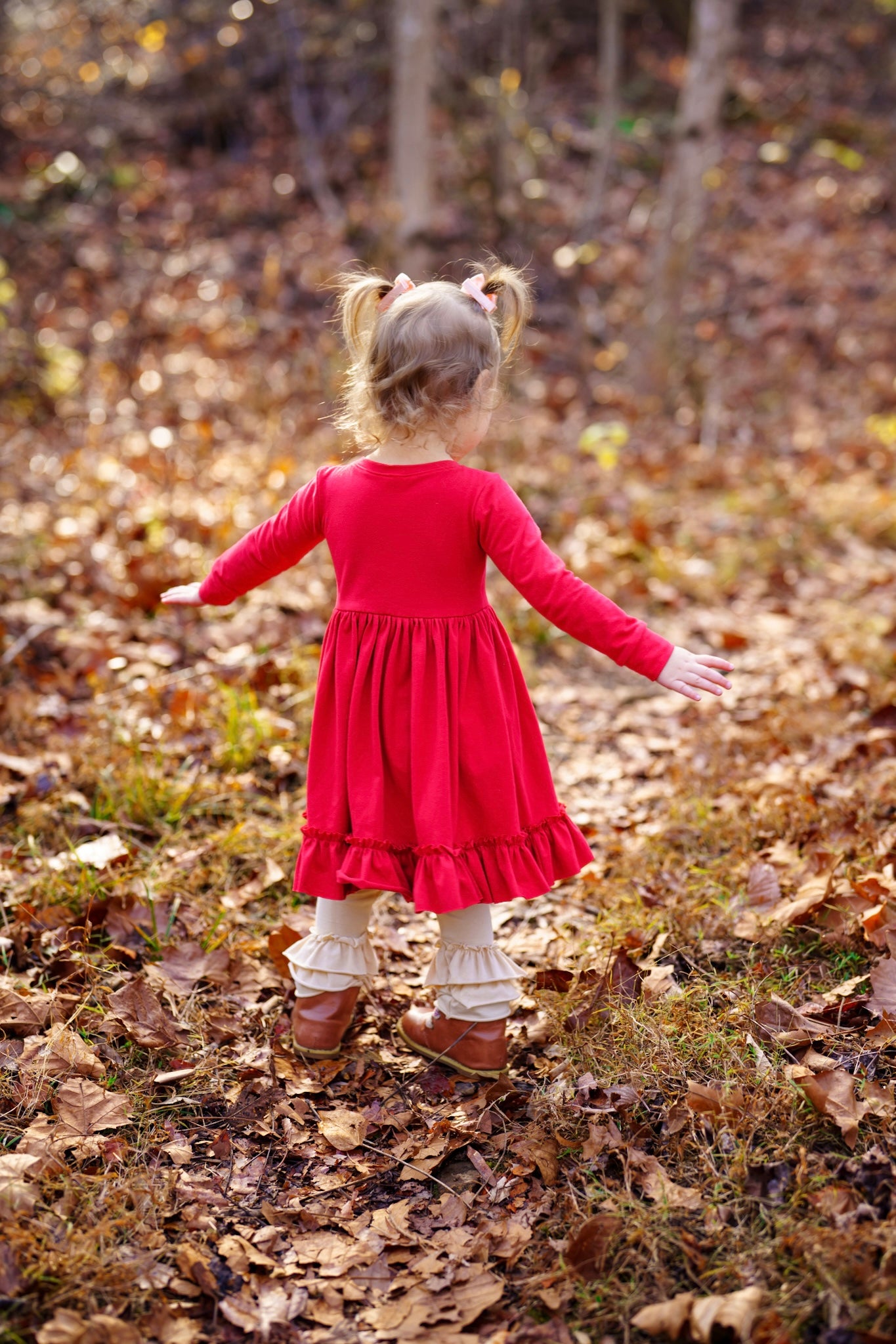 Ruby Red Long Sleeve Ruffled Hem Lap Dress (ships in 2 weeks)