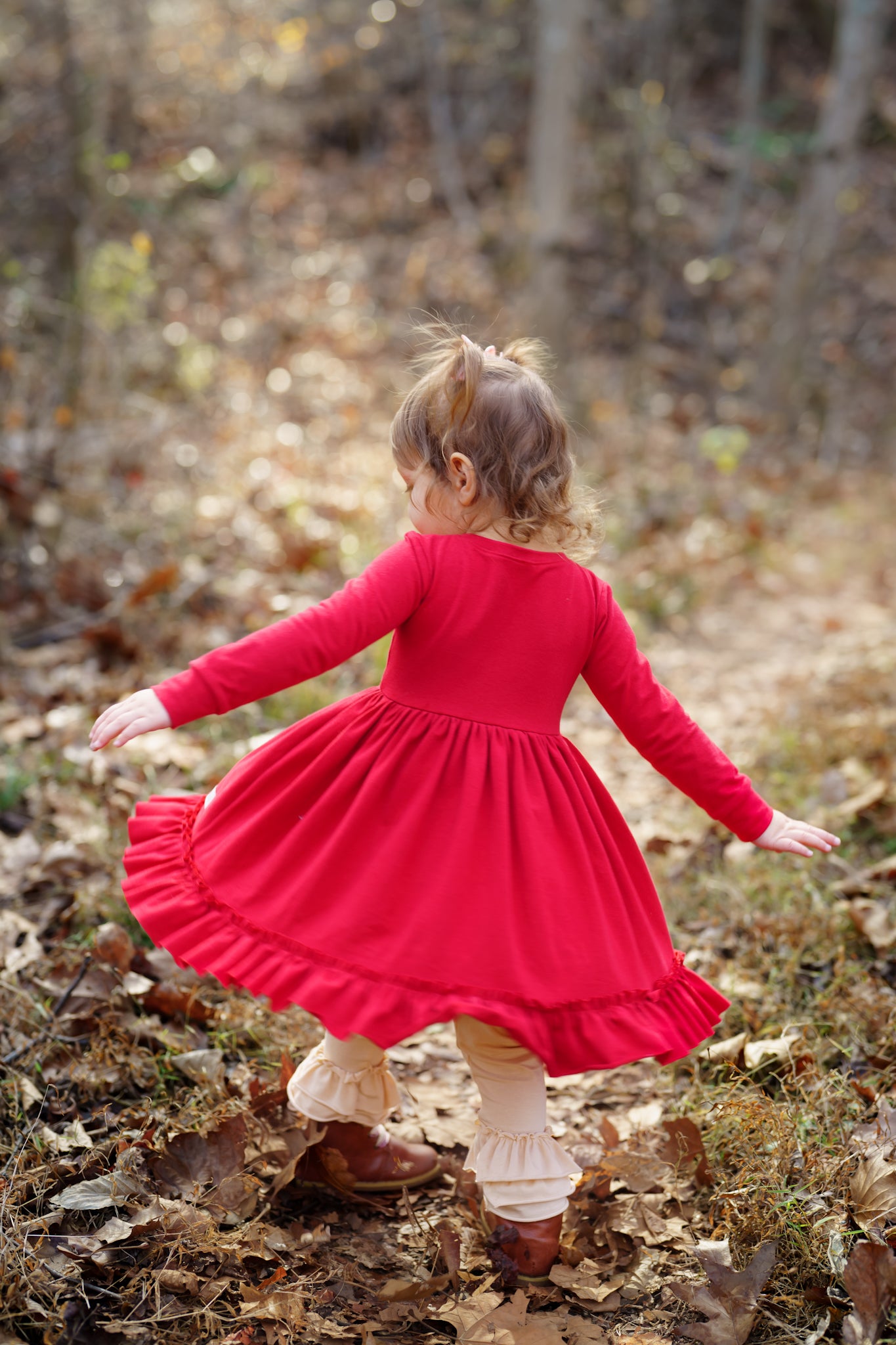 Ruby Red Long Sleeve Ruffled Hem Lap Dress (ships in 2 weeks)