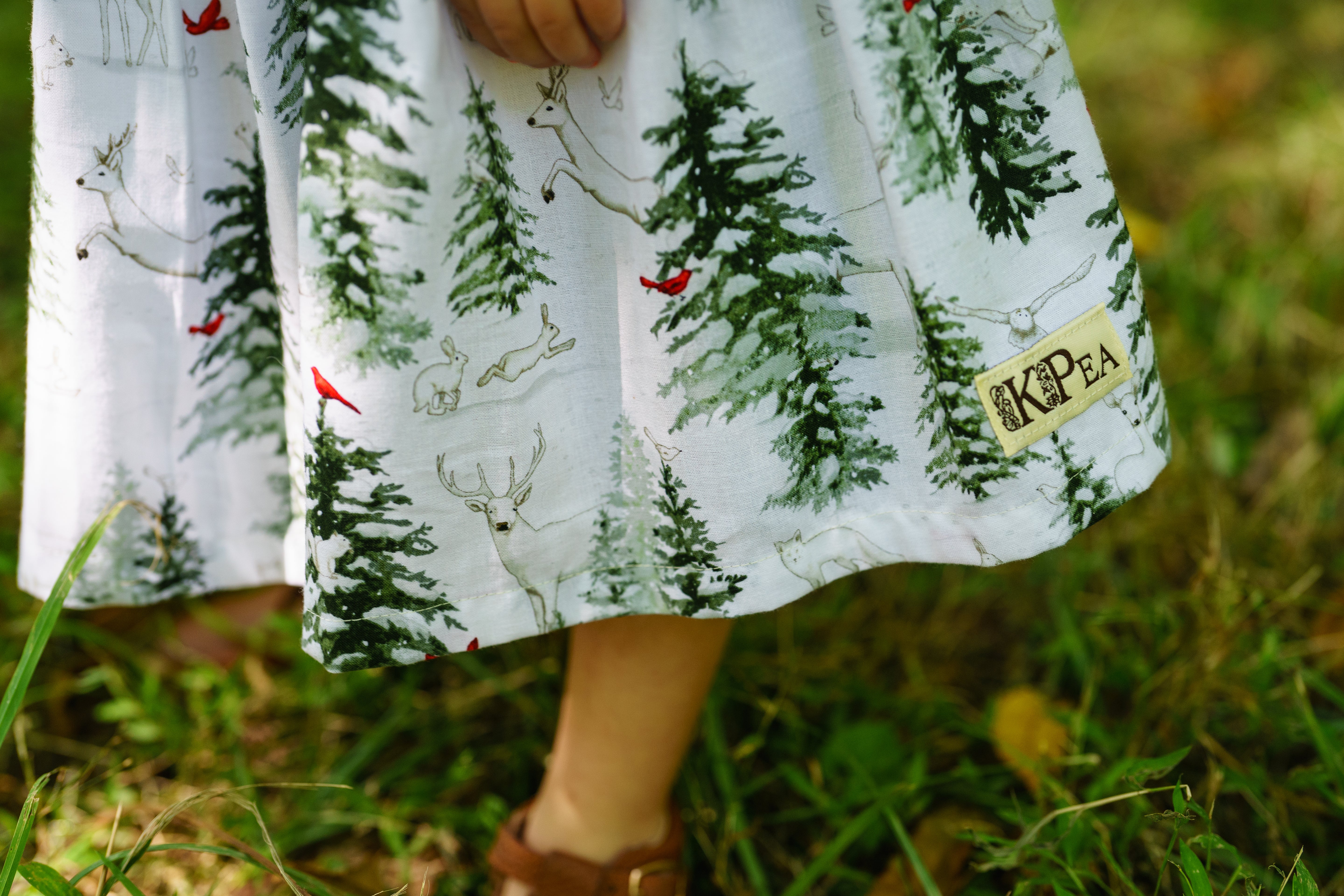 Snowy Pines Peasant Puff Sleeved Twirl dress (ships in 2 weeks)
