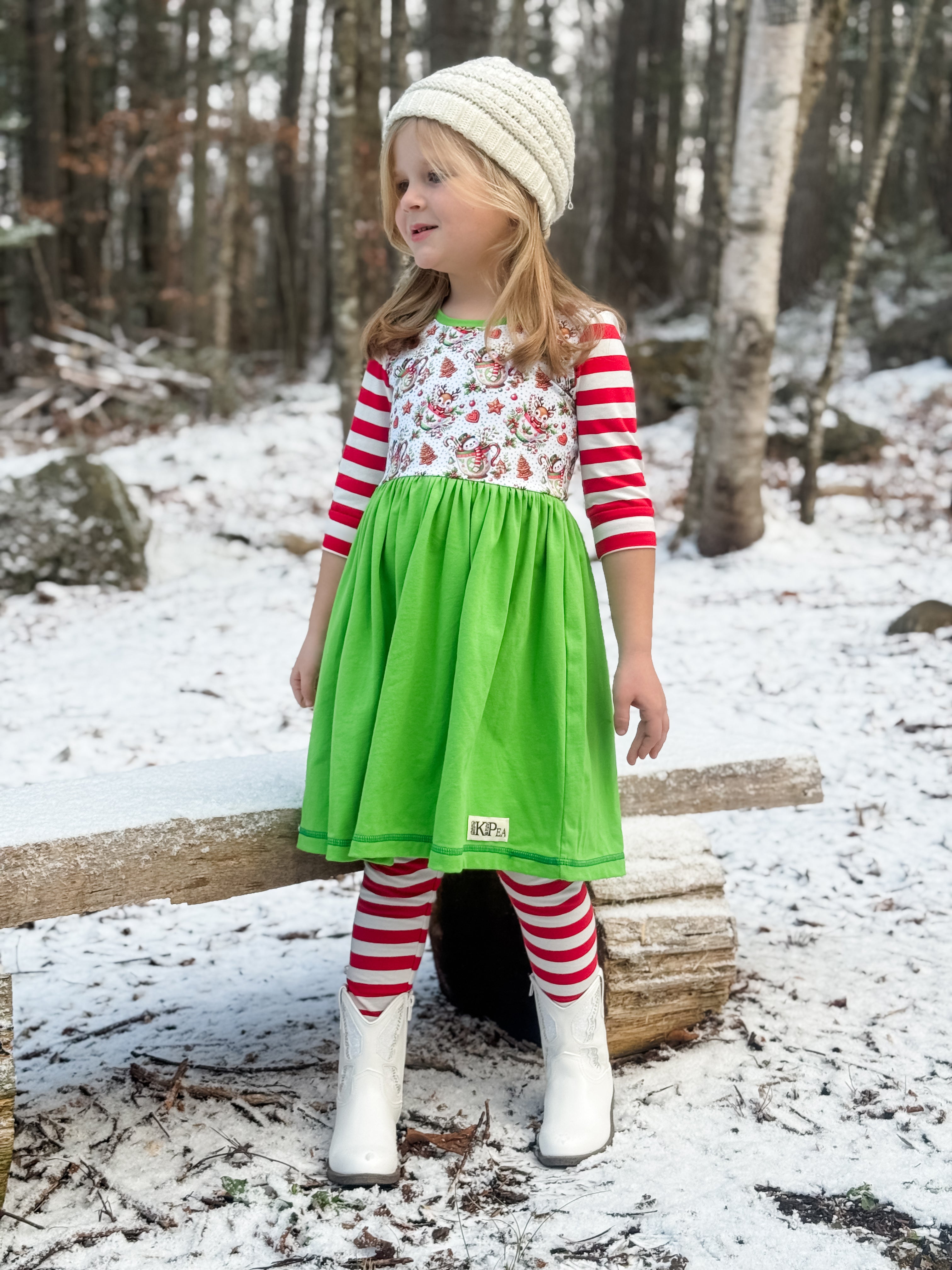 Christmas Teacups 3/4 Sleeve Lap Dress (ships in 2 weeks)