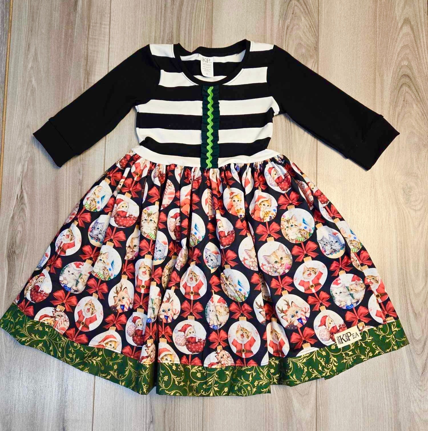 Christmas Kittens Twirl 3/4 Sleeve dress (ships in 2 weeks)