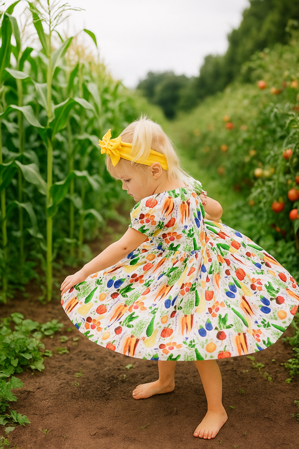 Hungry Caterpillar Peasant Puff Sleeved Twirl dress (ships in 2 weeks)