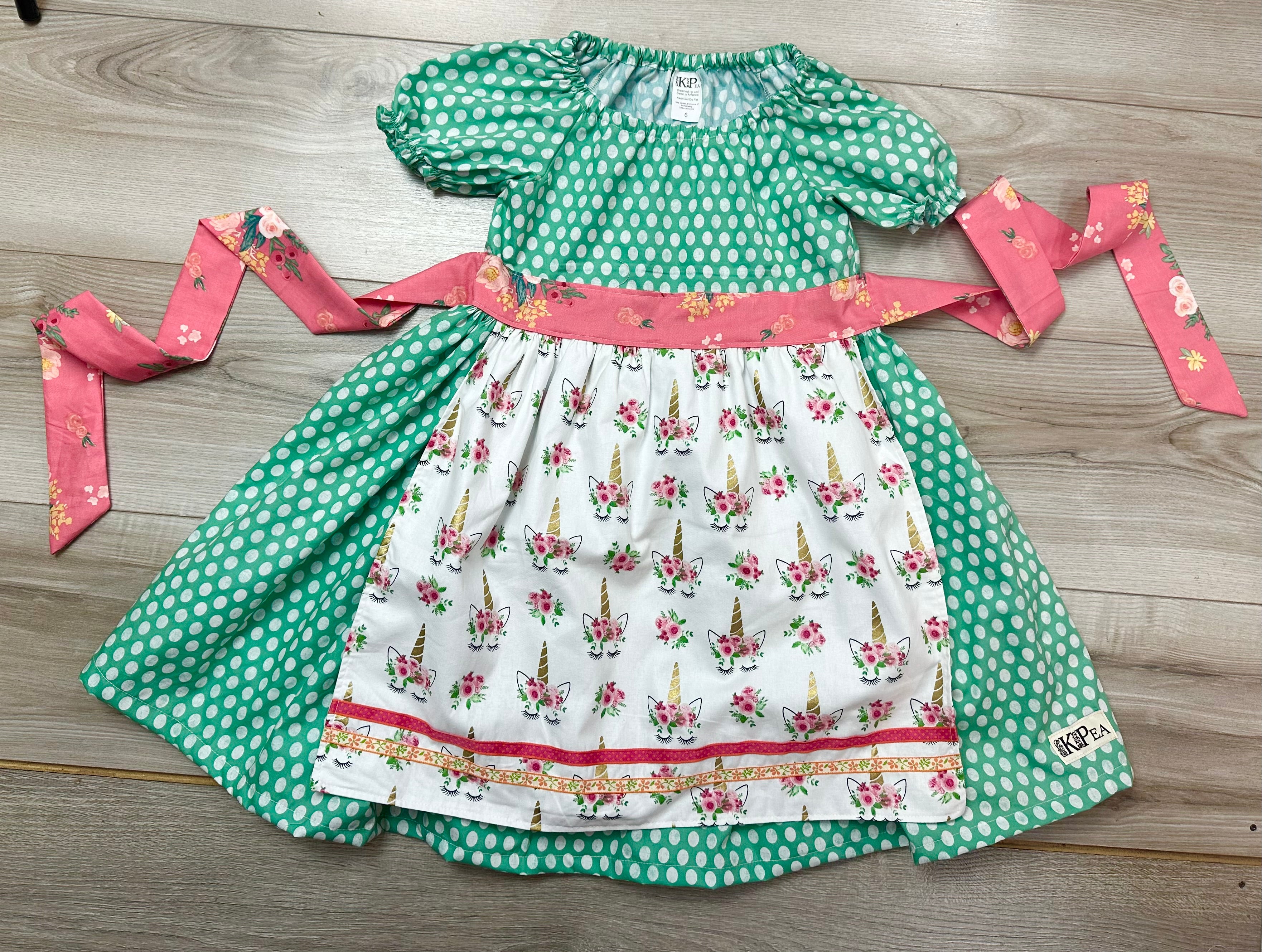 Unicorn and Roses Peasant Apron Dress (ships in 2 weeks)