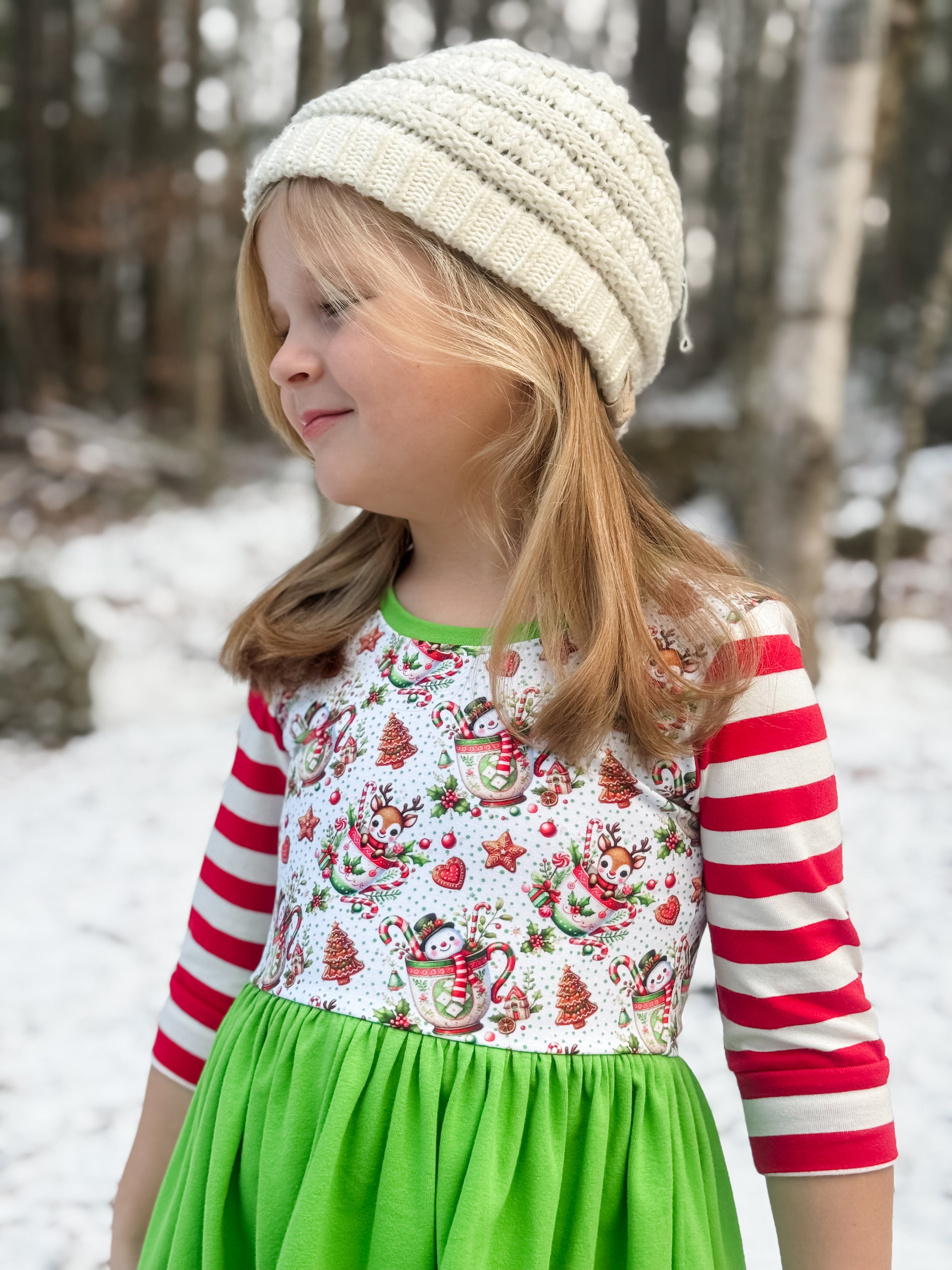 Christmas Teacups 3/4 Sleeve Lap Dress (ships in 2 weeks)