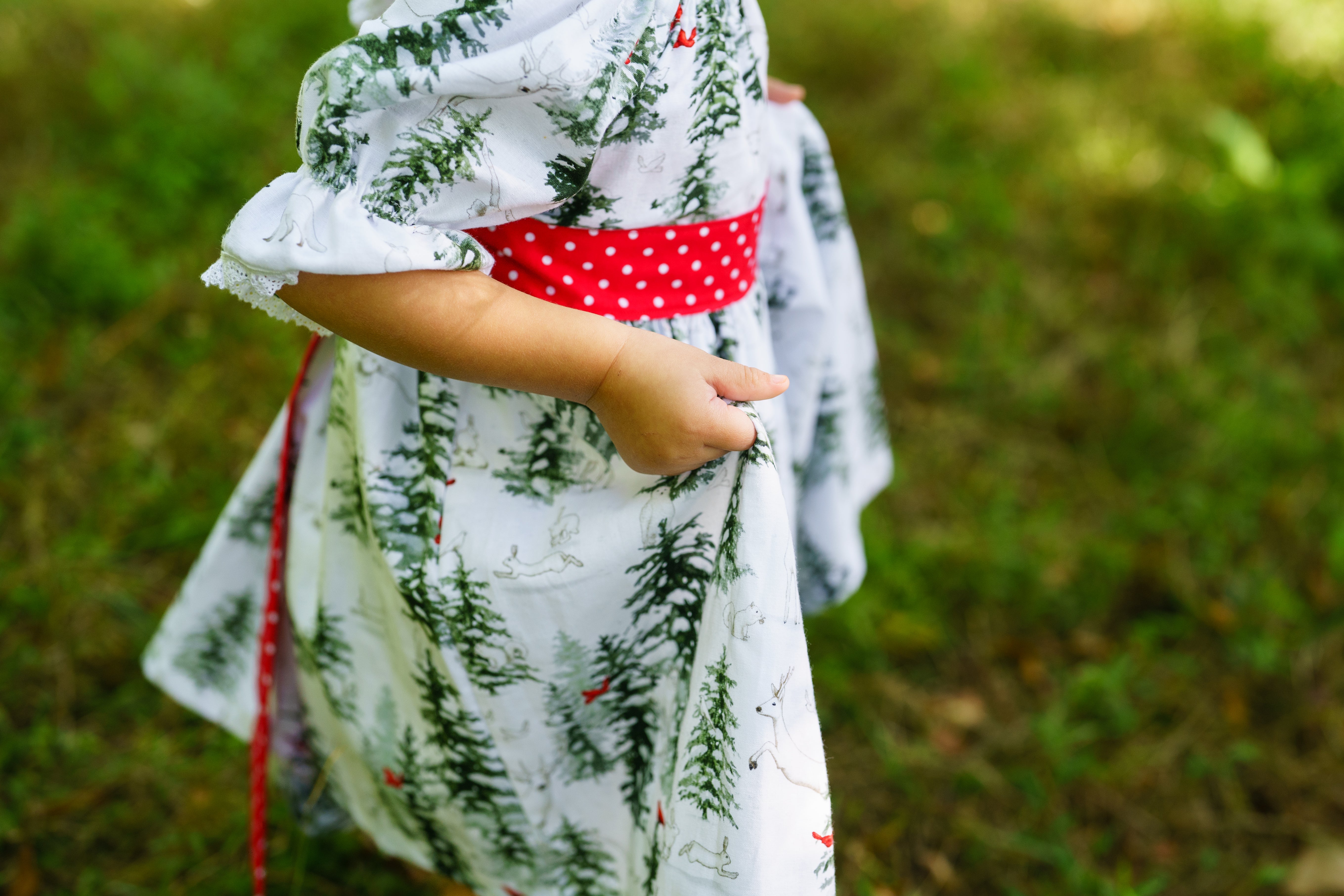 Snowy Pines Peasant Puff Sleeved Twirl dress (ships in 2 weeks)