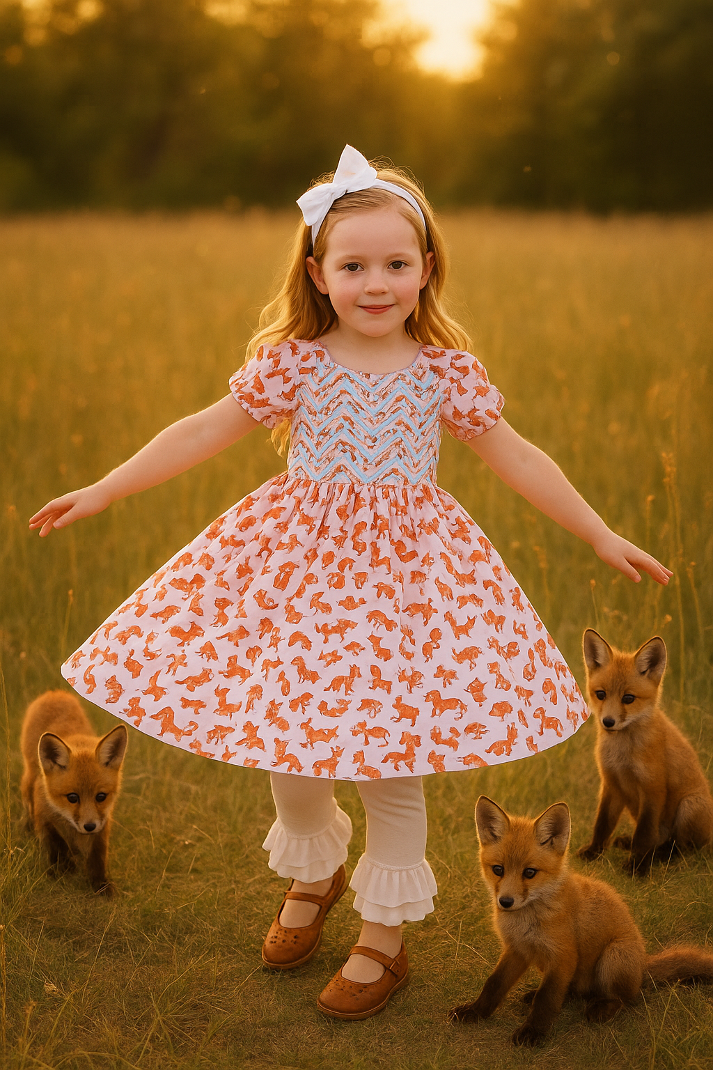Frolicking Fox Peasant Dress (ships in 2 weeks)