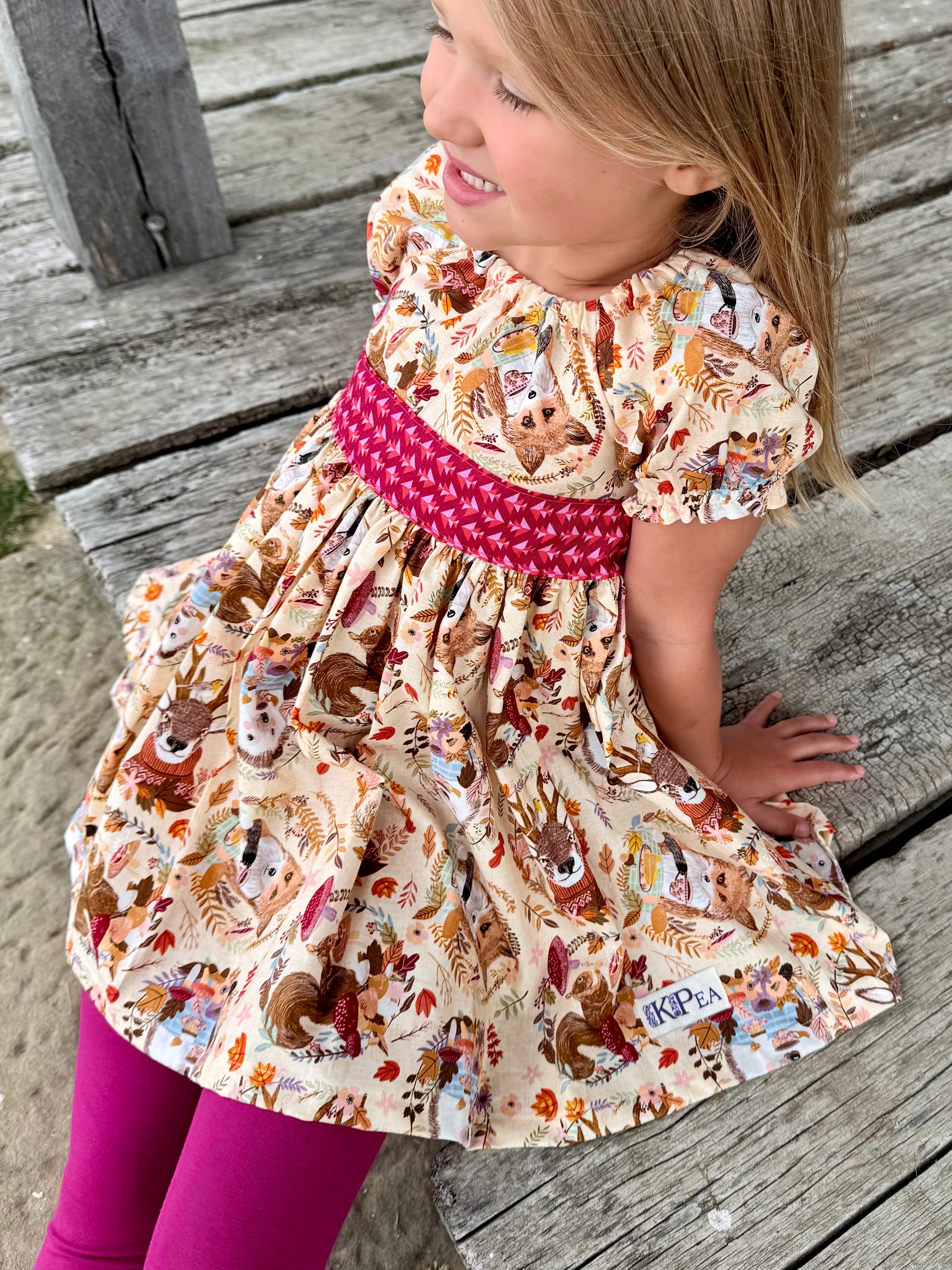 Hedgehog and Friends Peasant Dress (ships in 2 weeks)