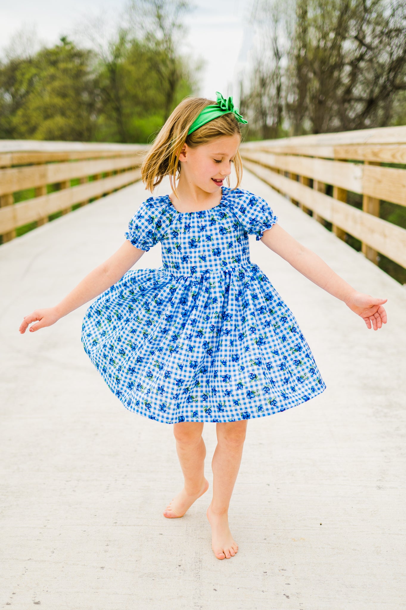 Blueberry Picnic Peasant Twirl Dress