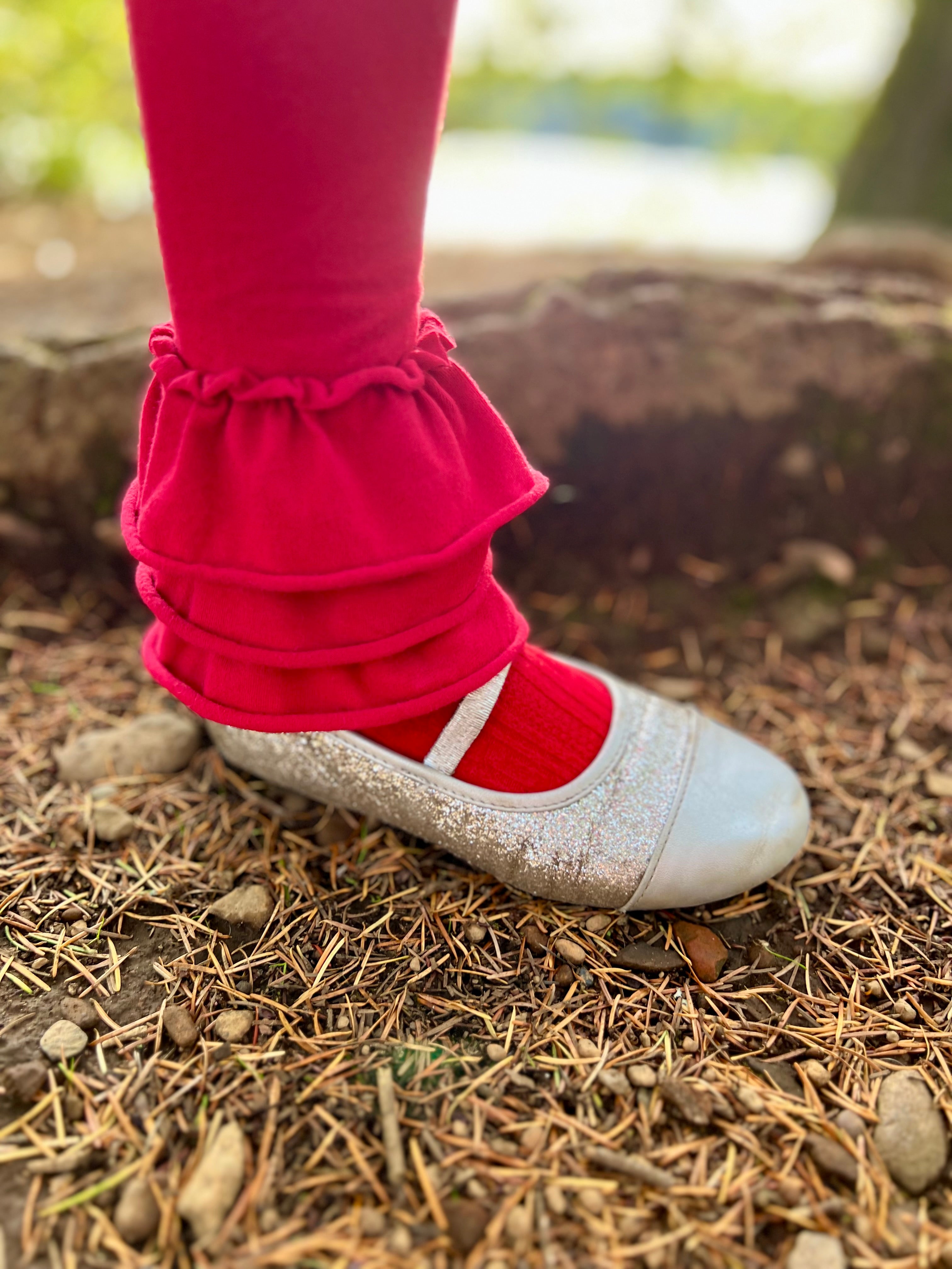Ruby Red Ruffle Leggings (ships in 2 weeks)