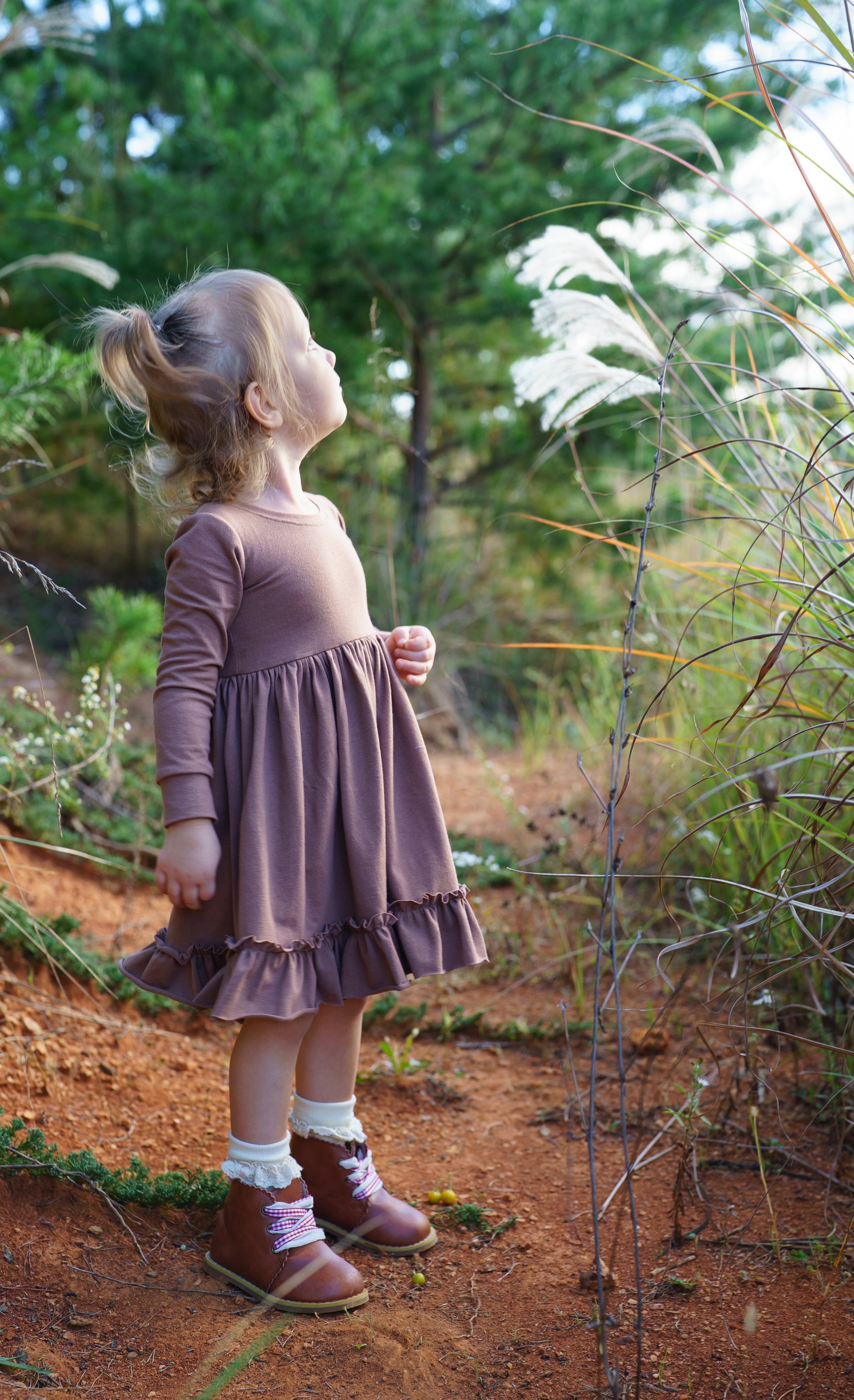 Mocha Latte Long Sleeve Ruffled Hem Lap Dress (ships in 2 weeks)