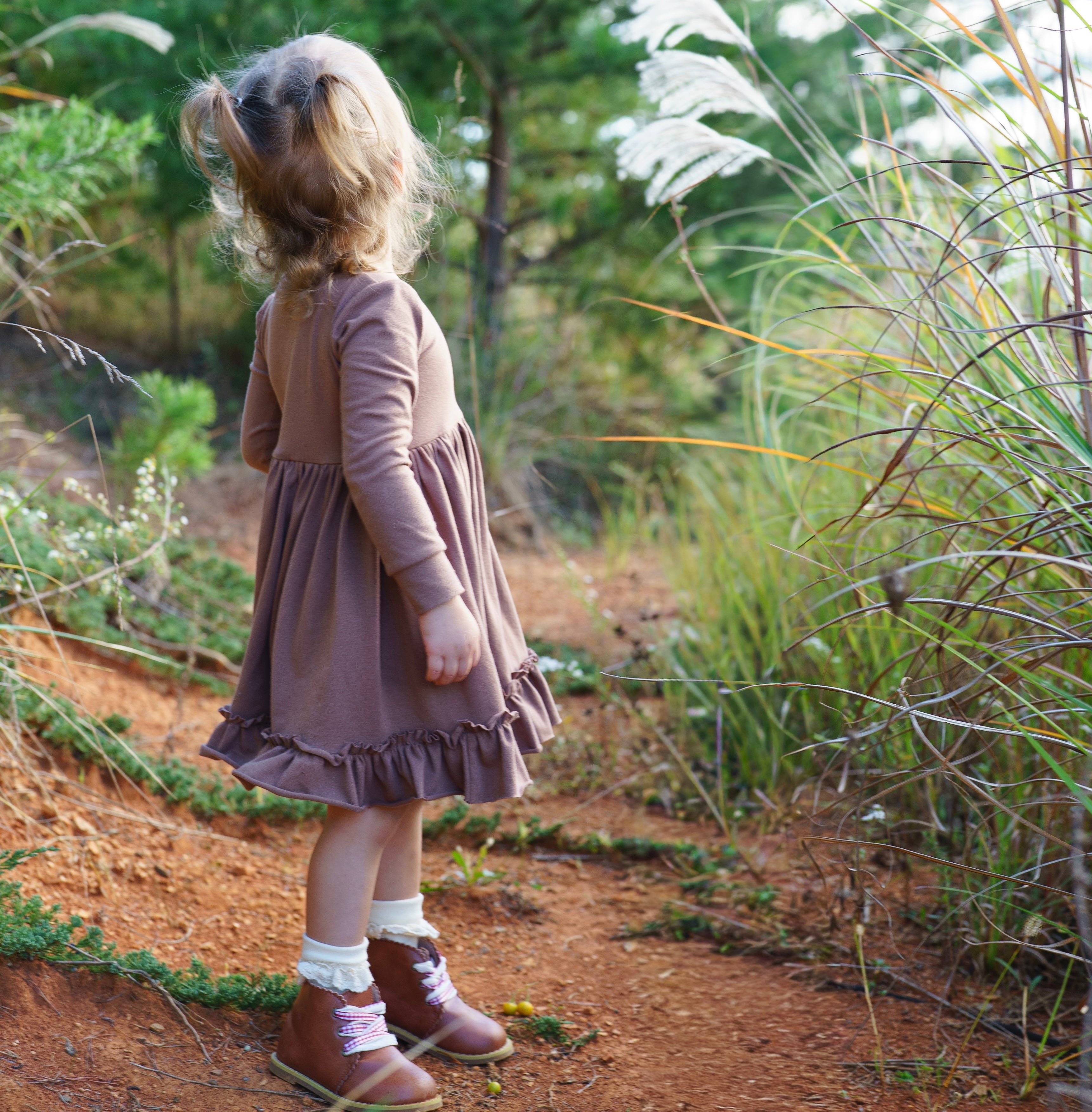 Mocha Latte Long Sleeve Ruffled Hem Lap Dress (ships in 2 weeks)