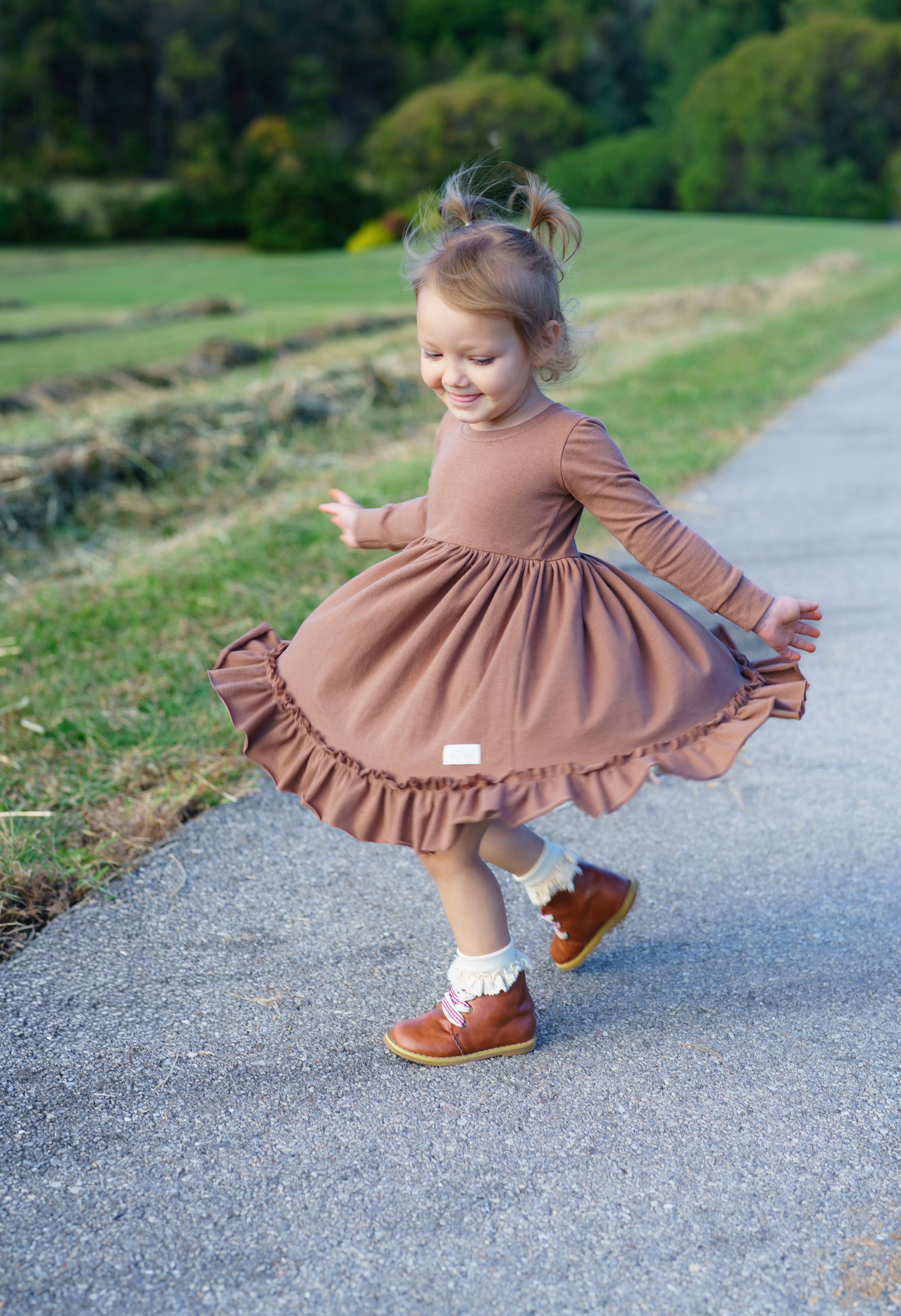 Mocha Latte Long Sleeve Ruffled Hem Lap Dress (ships in 2 weeks)