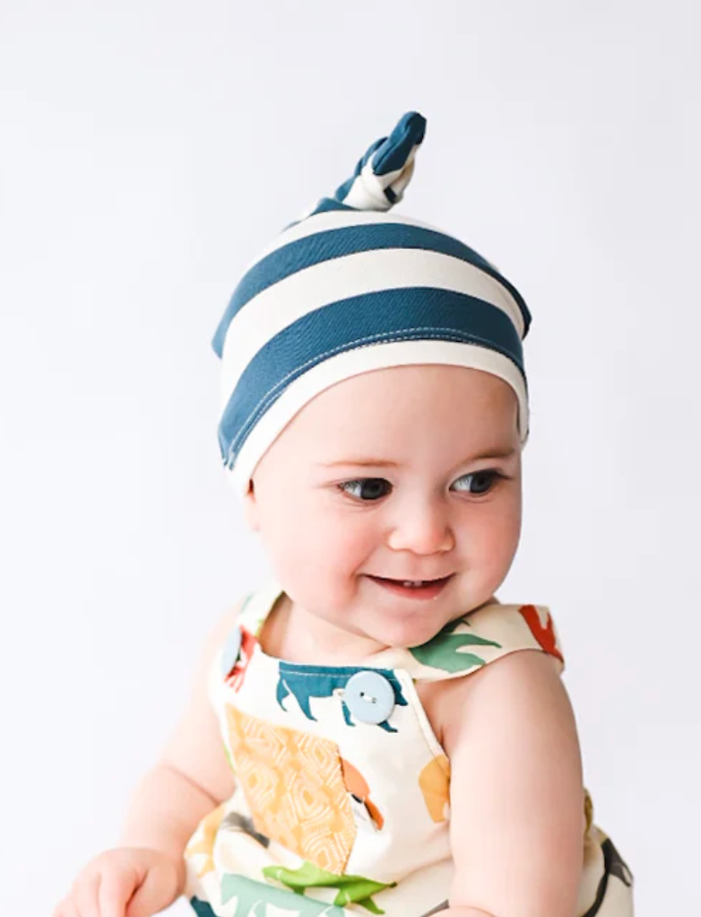 Teal Stripe Knot Baby Hat