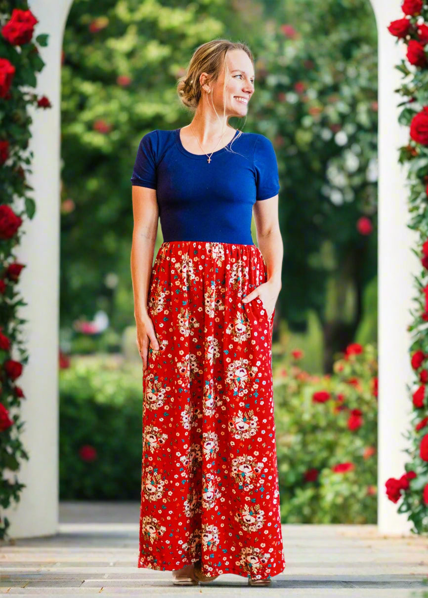 Colorado Sunrise Cap Sleeved Ladies Maxi Dress (ships in 2 weeks)