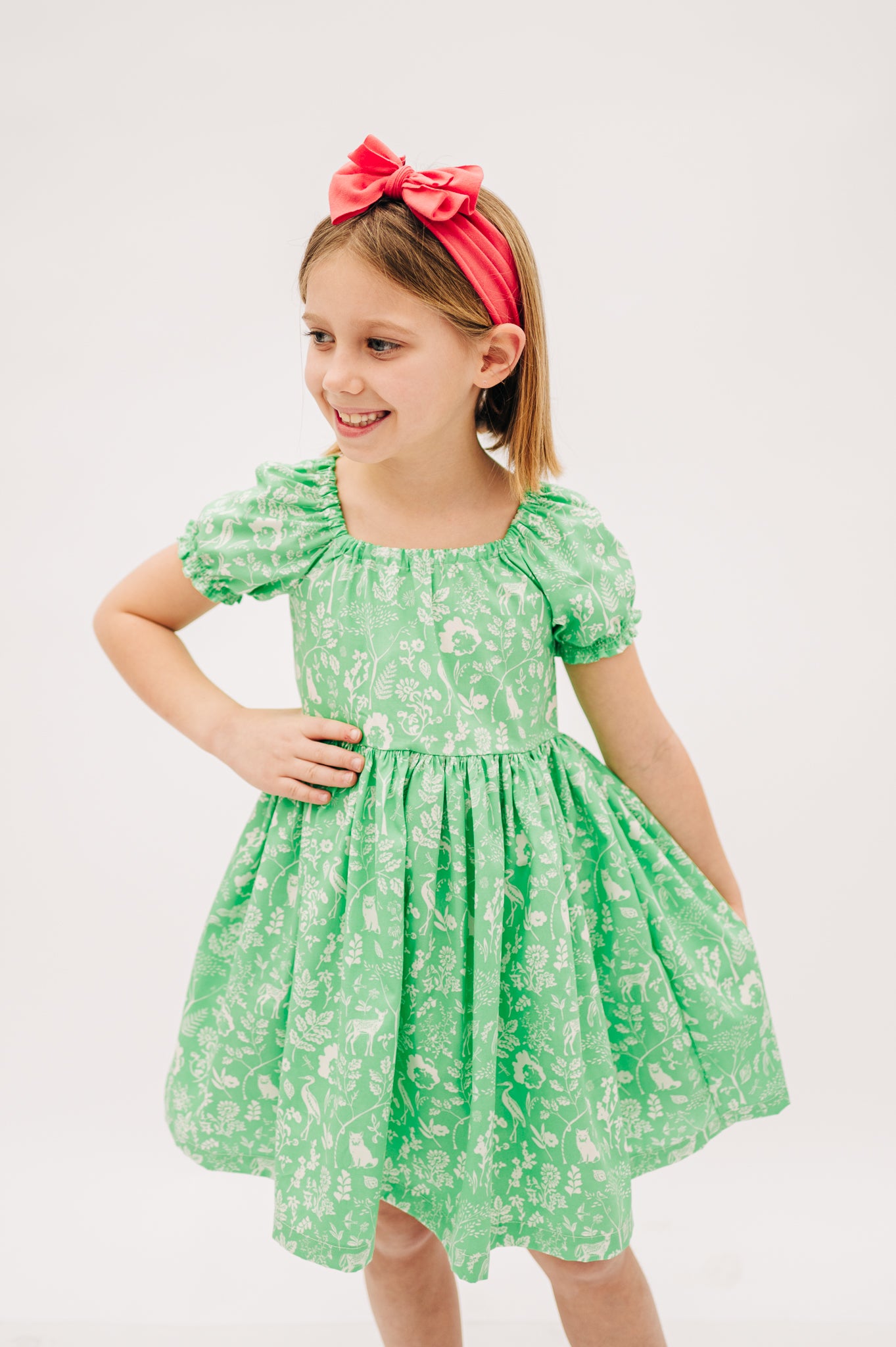 Spring green Peasant Puff Sleeved Twirl dress (ships in 2 weeks)