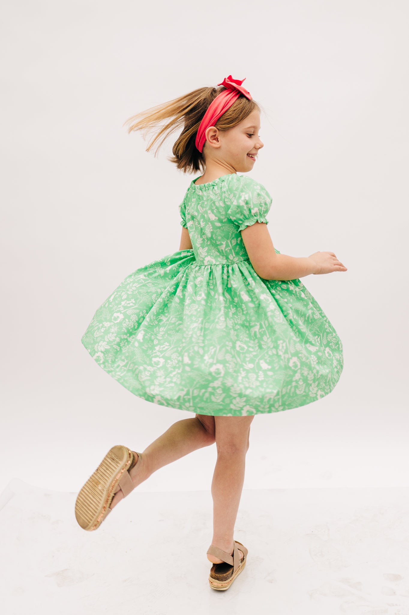 Spring green Peasant Puff Sleeved Twirl dress l