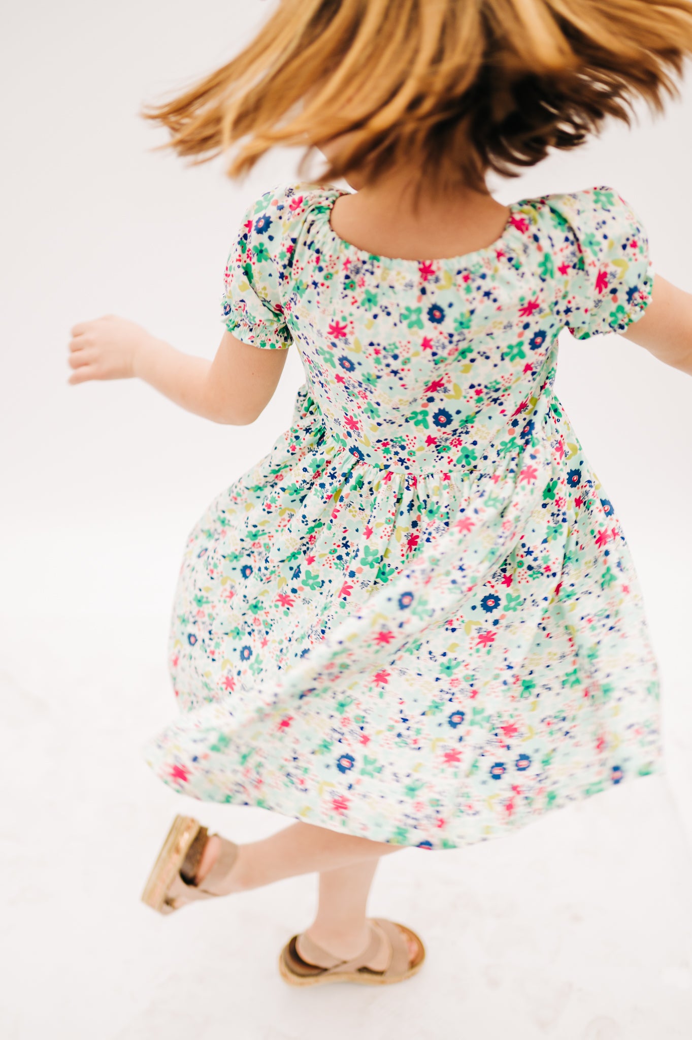 Emerald Floral Peasant Puff Sleeved Twirl dress (ships in 2 weeks)